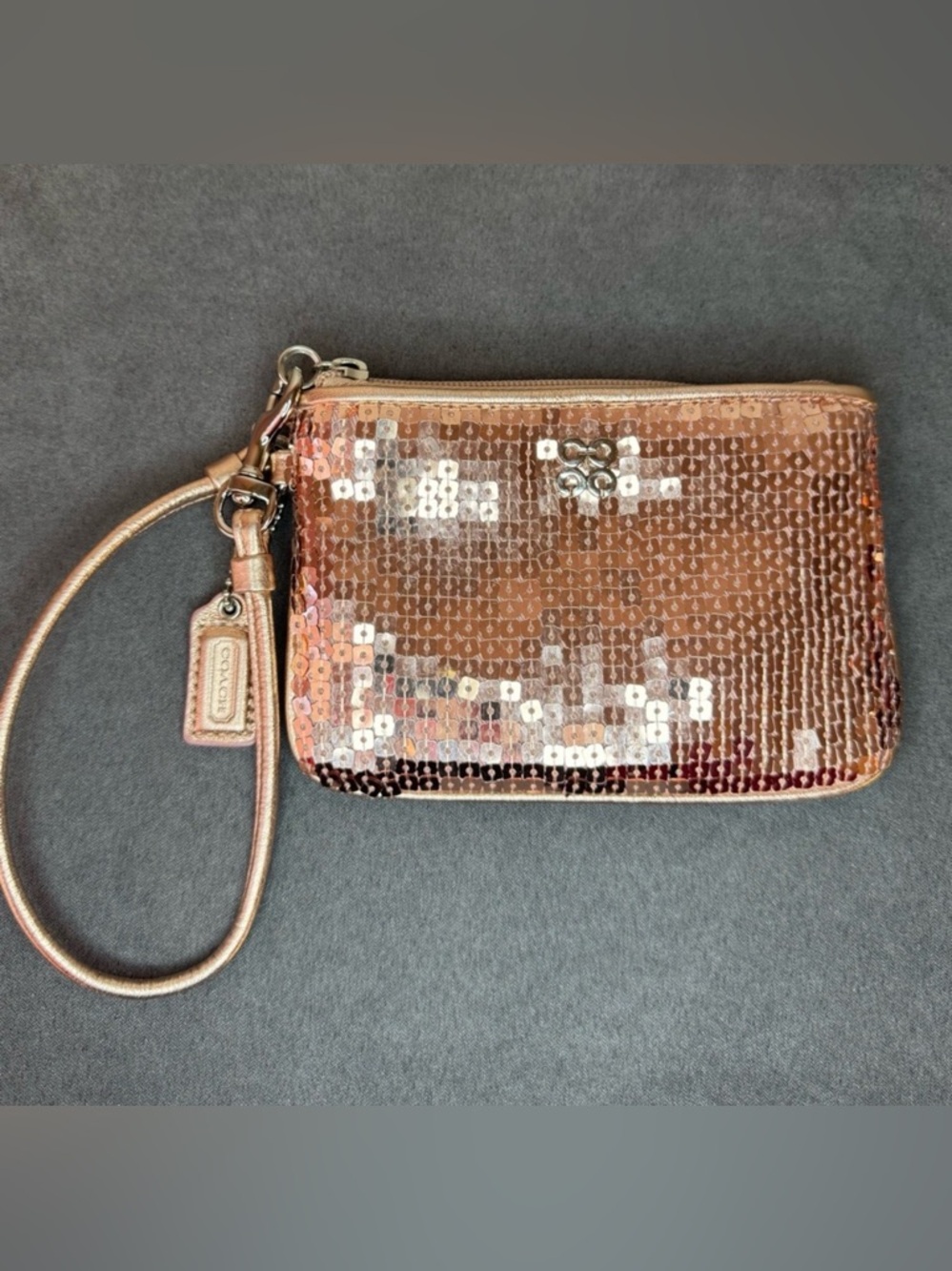 Coach Sequin Wristlet Gold Champagne Evening Clutch Sparkle Party Bag Preloved ✨